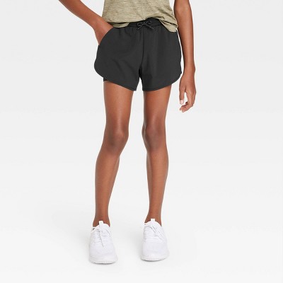 Girls' Double Layered Run Shorts - All In Motion™ Onyx Black Xs : Target