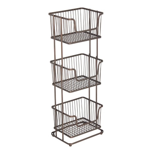 Mdesign Tall Standing Bathroom Shelf Holder Rack - 3 Metal Wire Baskets ...