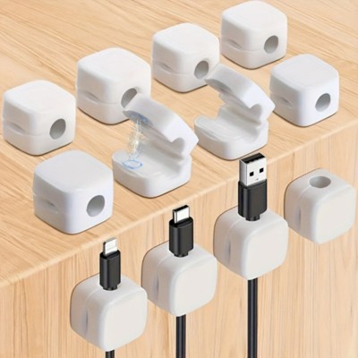 VisioGear 12 Pack Cable Clips, Under Desk Cable Management, Adhesive Wire Holder Keeper Organizer for Desk, White, 0.79"*0.79"*0.67"