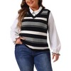 Agnes Orinda Women's Plus Size Sleeveless Casual V-Neck Striped Knit Sweater Vests - 2 of 4