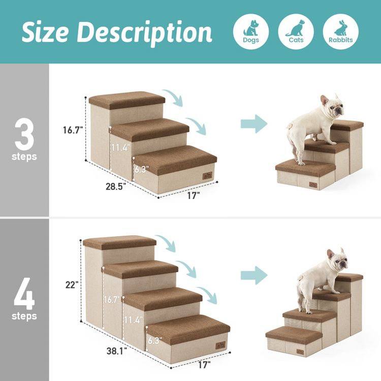 Multifunction Dog Stairs with Storage - Foldable Pet Steps and Ramp for ...