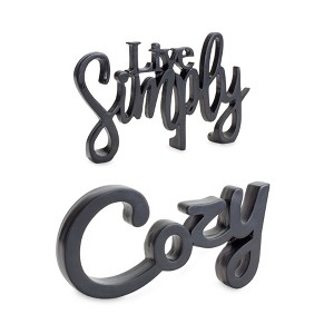 Cozy & Live Simply Sentiment Block Cut-Out Signs – 5"H Black Polyresin Decor (Set of 2) by Melrose - 1 of 3