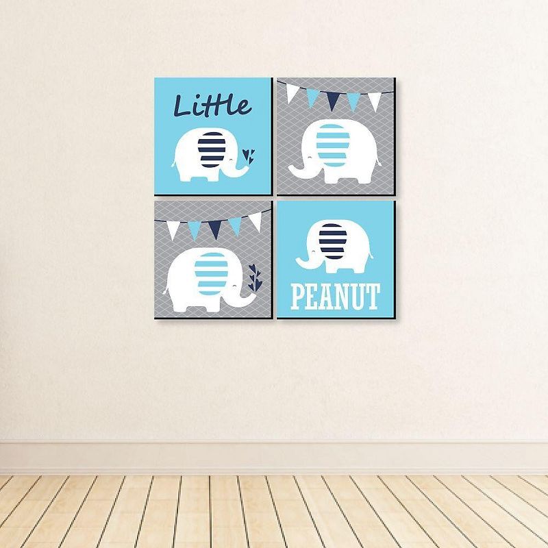 Big Dot of Happiness Blue Baby Elephant - Kids Room, Nursery Decor and Home Decor - 11 x 11 inches Nursery Wall Art - Set of 4 Prints for baby's room, 3 of 8