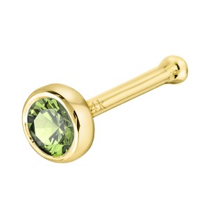 Jewelry Avalanche 22G 14K Gold Bezel-set Peridot Ball-end Nose Stud - 1 of 3