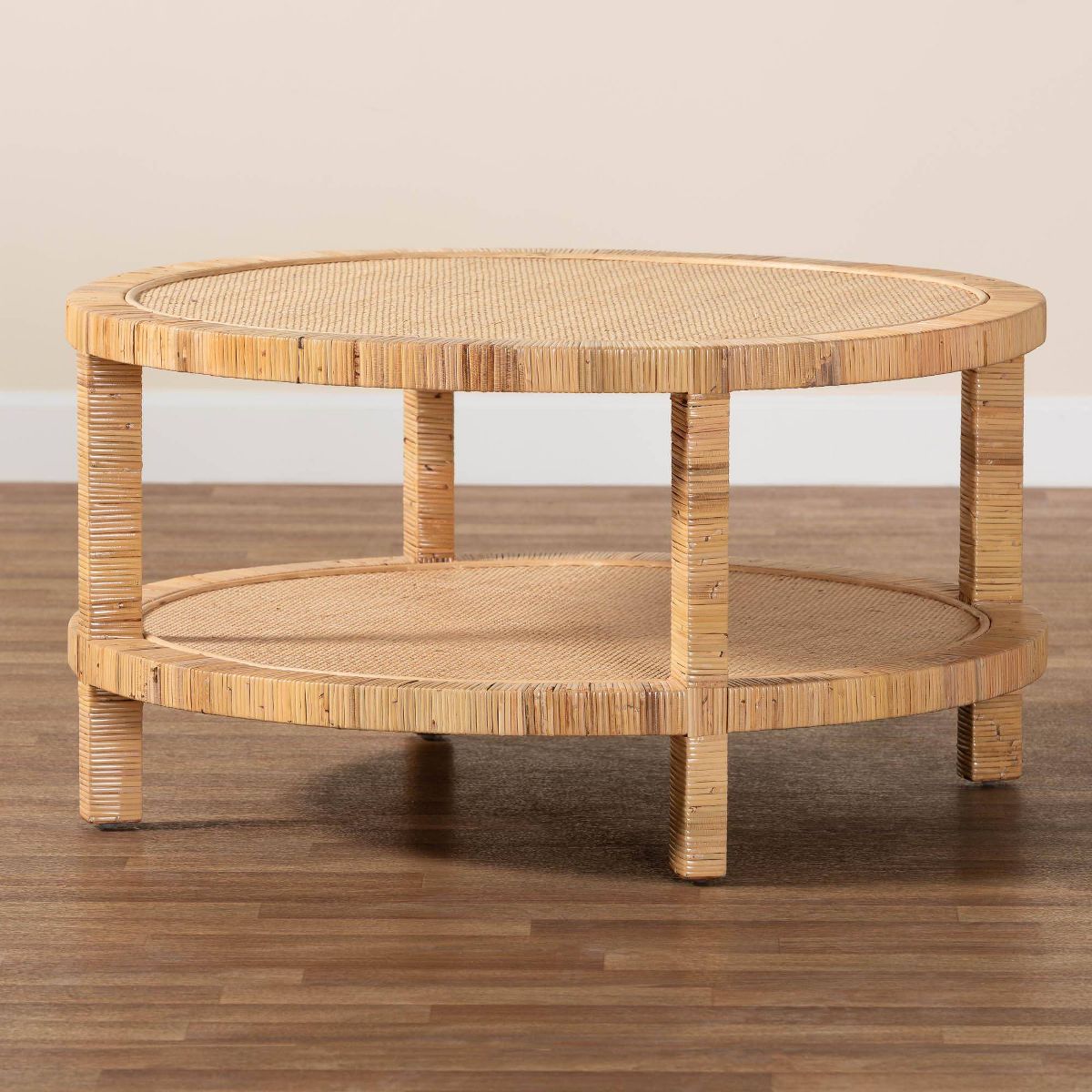 bali & pari Kalimantan Rattan and Mahogany Wood Coffee Table Light Honey - thumbnail 7