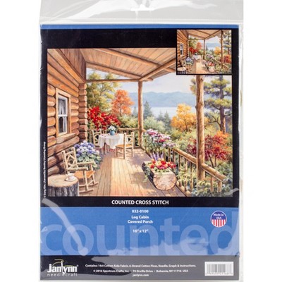 Janlynn Counted Cross Stitch Kit 16"X12"-Log Cabin Covered Porch (14 Count)