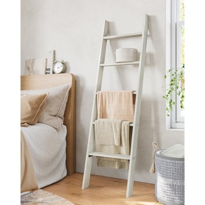 VASAGLE Blanket Ladder Decorative Farmhouse for The Living Room, 5-Tier Ladder Shelf, Ladder Rack for Storage and Decor, Rustic White