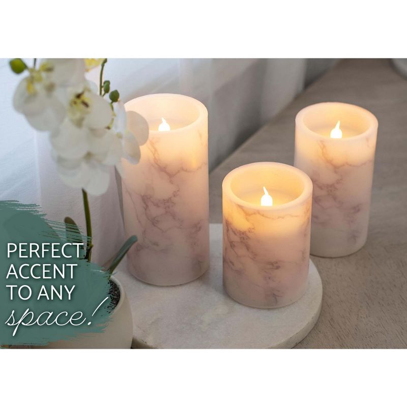 Elanze Designs Marbled White and Grey 6 inch Wax LED Flameless Pillar Candles Set of 3, 5 of 6
