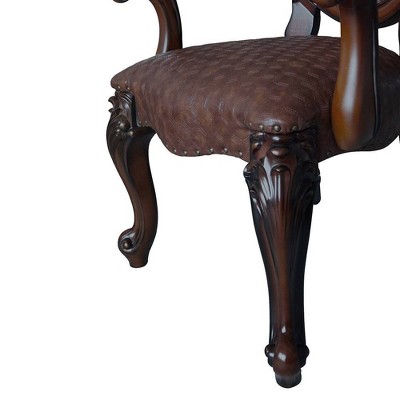 Elegant Faux Leather 25" Brown Wood Upholstered Arm Chair