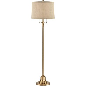 360 Lighting Dyna 58" Antique Brass and Natural Linen Shade Floor Lamp - 1 of 4