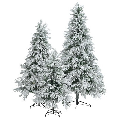 VisioGear Craft Activity Kits Pre-Lit Spruce Snow Flocked Christmas Tree Set-4FT, 6FT, 7.5FT, Holiday Office Home, Multicolor