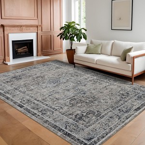 Washable Area Rugs, Floral Vintage Distressed Print Pattern Medallion Carpet, Rugs for Living Room Bedroom - 1 of 4