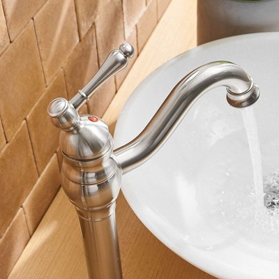 Brushed Nickel Single Handle Vessel Bathroom Faucet with Pop-Up Drain