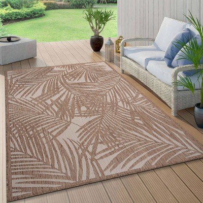 Tropical Palm Floral Brown Synthetic 5' x 7' Flatwoven Rug
