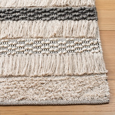 Handmade Beige and Grey Wool Flat Woven Area Rug, 5' x 8'