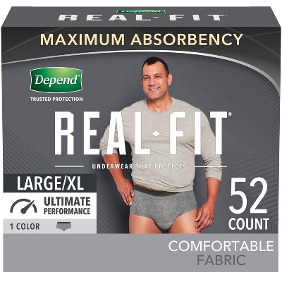 Depend Real Fit Incontinence Fragrance Free Underwear for Men - Maximum Absorbency - Large/Extra-Large - Gray - 52ct