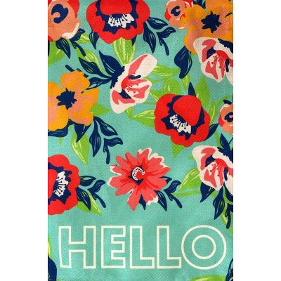 Hello Floral Spring Burlap House Flag with Colorful Flowers