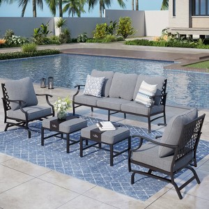 Captiva Designs 5pc Metal Patio Outdoor Conversation Set with Rocking Grid-back Chairs and Ottomans - 1 of 4