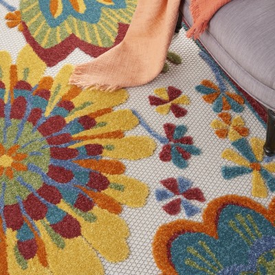 Aloha Collection 63" Multicolor Floral Round Indoor/Outdoor Rug