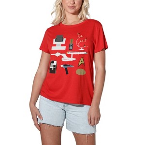 Women's Star Trek Tos Gift Set Loose T-Shirt Red - 1 of 4