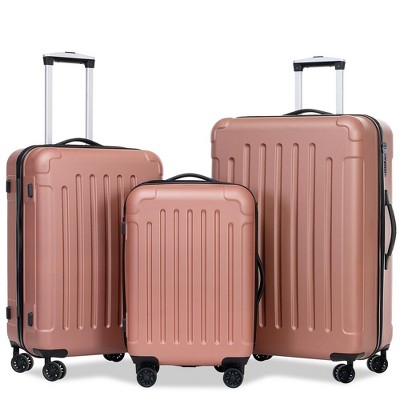Suitcase Set 3 Piece for Women,Hardshell Suitcase Set Vintage Pink Travel Luggage set for Women and Men TSA Lock & Double Spinner Wheels Rose Gold