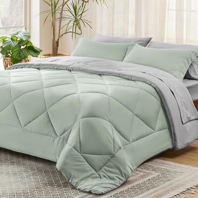5/7 Pcs Bed in a Bag with Contrast Color Solid Design Bedding Set