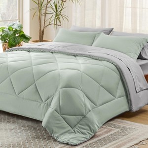 5/7 Pcs Bed in a Bag with Contrast Color Solid Design Bedding Set - 1 of 4