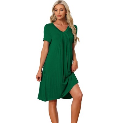 cheibear Women's Soft V-Neck Summer Pajama Lounge Dress with Pockets Nightgowns