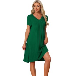 cheibear Women's Soft V-Neck Summer Pajama Lounge Dress with Pockets Nightgowns - 1 of 4