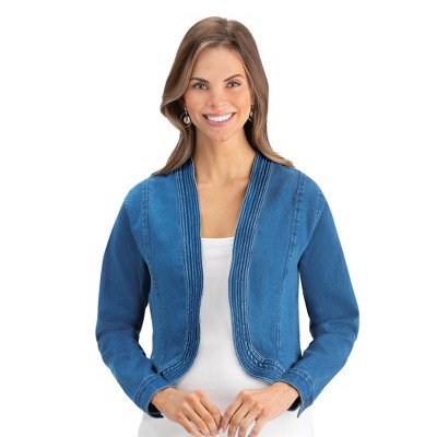 Collections Etc Bolero Style Denim Long Sleeve Button Cuff Jacket