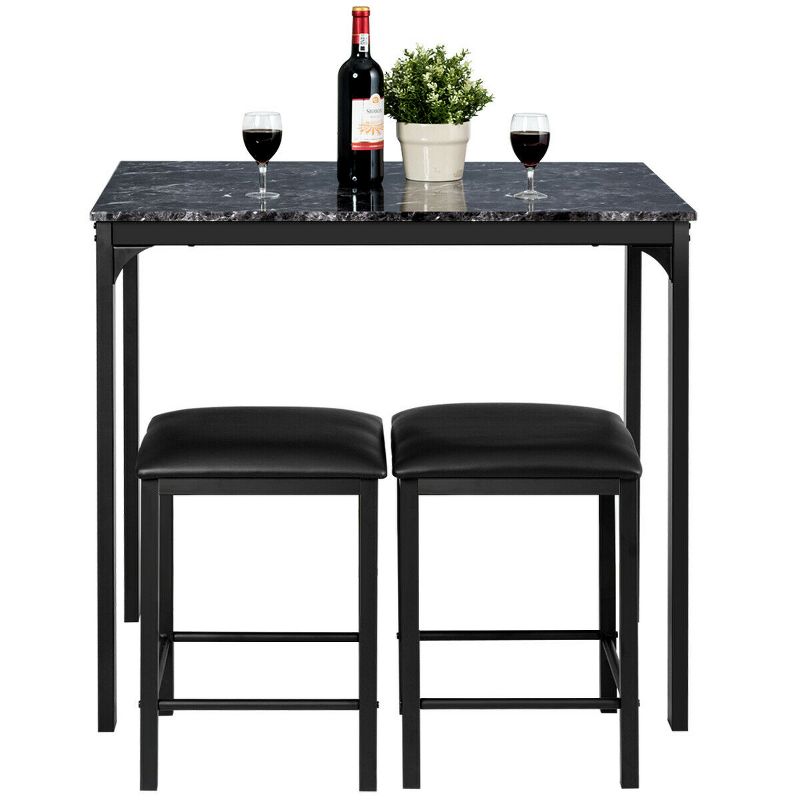 Tangkula 3 Pieces Counter Height Table Set 2 Chairs Bar Dining Room Faux Marble, 2 of 7