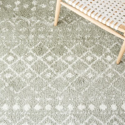 Sage and Ivory Synthetic Fringe Shag Runner Rug