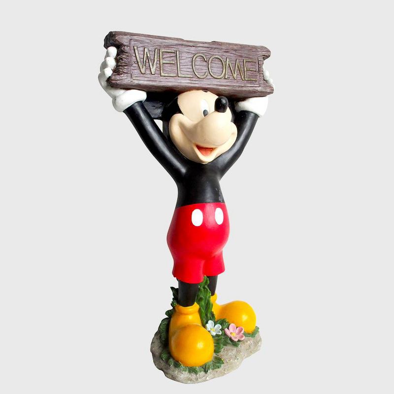 Disney 22.25&#34; Mickey Mouse Solar Resin/Stone Statue With A Welcome Sign, 1 of 8