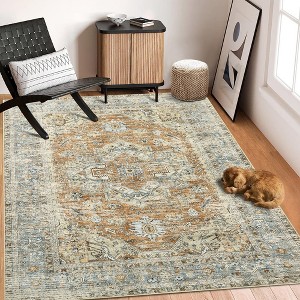 WhizMax Vintage Rug Washable Rug Floral Print Area Rug - 1 of 4
