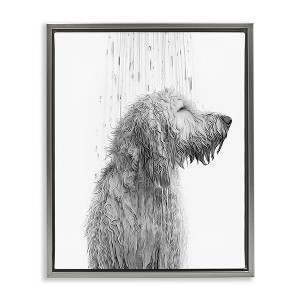 Stupell Industries Dog Bathroom Splash Black Framed Floater Canvas Wall Art - 1 of 4