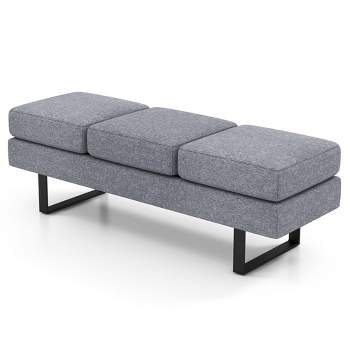 Costway Waiting Room Bench Seating with Metal Frame Leg Upholstered Reception Bench Grey