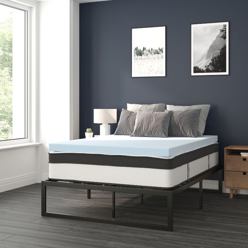 Flash Furniture 14 Inch Metal Platform Bed Frame with 12 Inch Pocket Spring Mattress in a Box and 3 inch Cool Gel Memory Foam Topper, 3 of 16