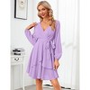 Clearlove Women Mini Dress  Wrap V Neck Long Sleeve Waist Tie Dress Layerd Flowy Flutter Skater Dress - 3 of 4