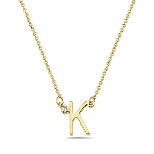 Stylish 14k gold plated initial necklace adorned with sparkling cubic zirconia for a personalized and elegant touch. - 1 of 2