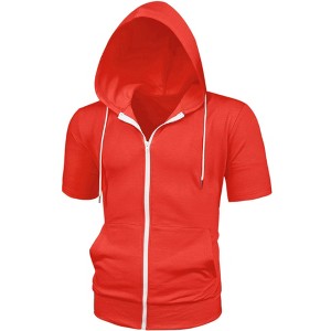 Lars Amadeus Men's Solid Color Zip Up Short Sleeve Hoodies Sweatshirt - 1 of 4