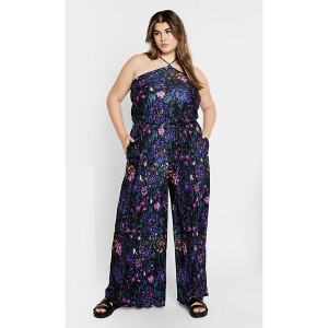 Women's Plus Size Kira Print Jumpsuit - black | CITY CHIC - 1 of 4