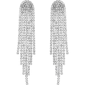 3.3" Long Rhinestone Chandelier Earrings | Crystal Fringe Dangle for Women - 1 of 4