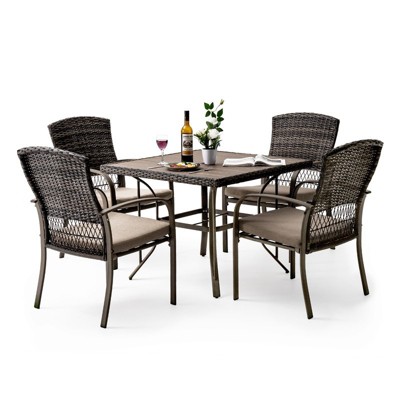 Pamapic 5-Piece PE Wicker Outdoor Dining Set with Cushions