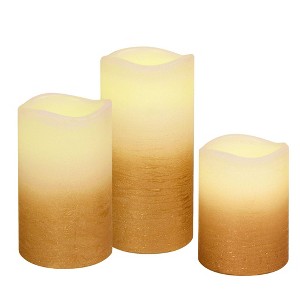 Lumabase 3ct Battery Operated LED Wax Candles Gold - 1 of 4
