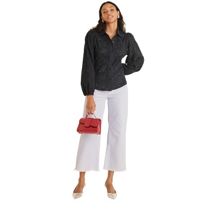 VENUS Womens Paisley Eyelet Blouse