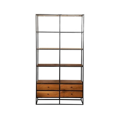 74" Metal Etagere with 4 Drawers and 4 Shelves Brown/Black - Benzara