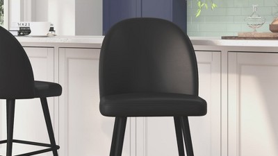 Gray Faux Leather and Metal Bar Stools, Set of 2