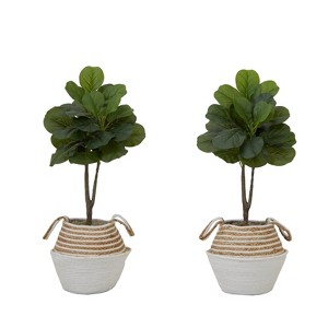 Nearly Natural 3-ft Artificial Fiddle Leaf Fig Tree with Handmade Cotton & Jute Woven Planter DIY Kit - Set of 2, Green - 1 of 4