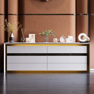 Famapy White Six Drawer Dressers Storage Cabinet Golden Inlaid Contemporary Style - 1 of 4