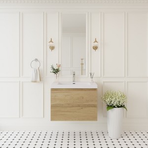 Whisen Floating Wall-Mounted Bathroom Vanity with Resin Sink, Water-Resistant Timber Cabinet and 2 Storage Drawers - 1 of 4